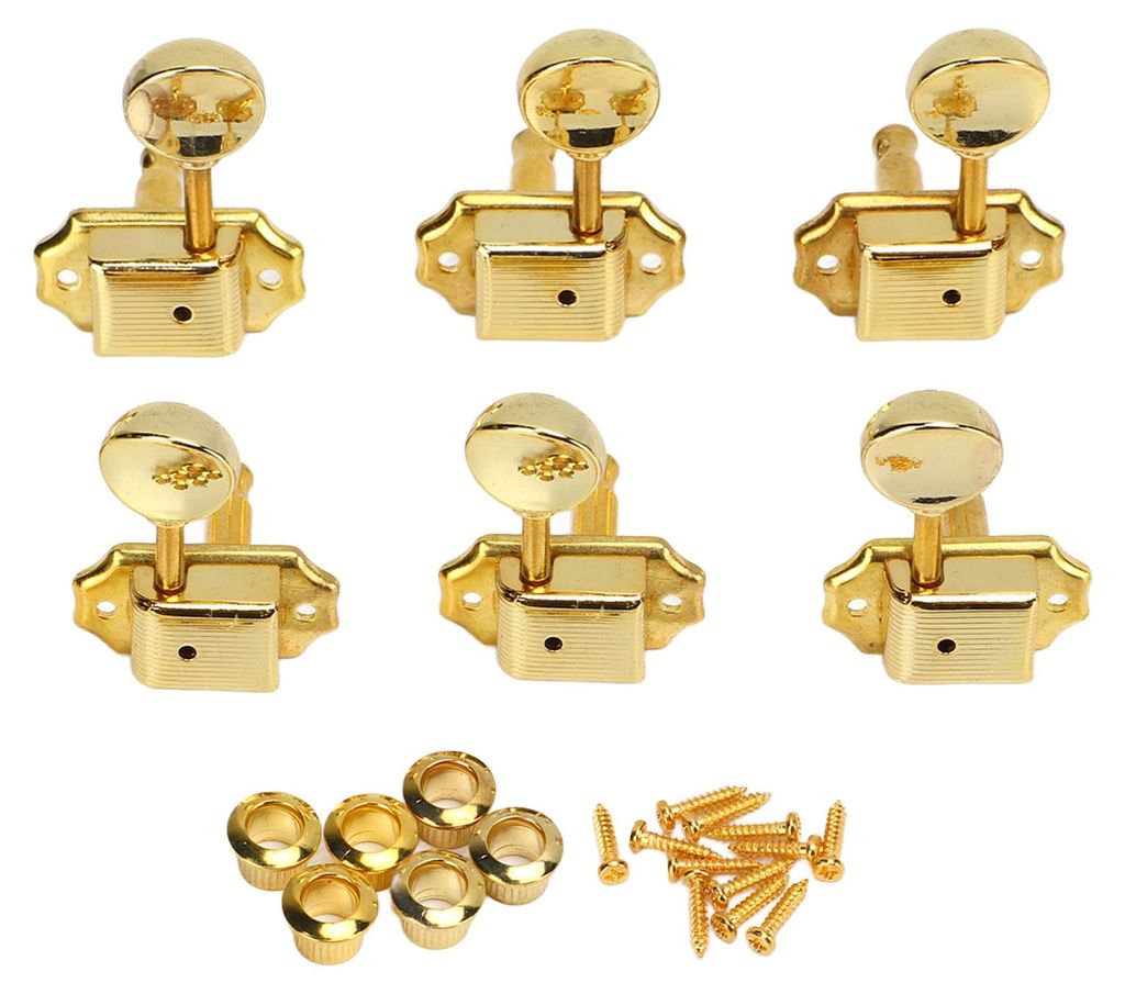 6-teiliges Set aus Stimmwirbeln, Metall-Mechaniken und Gitarrensaiten für Akustik- und E-Gitarren, Gold