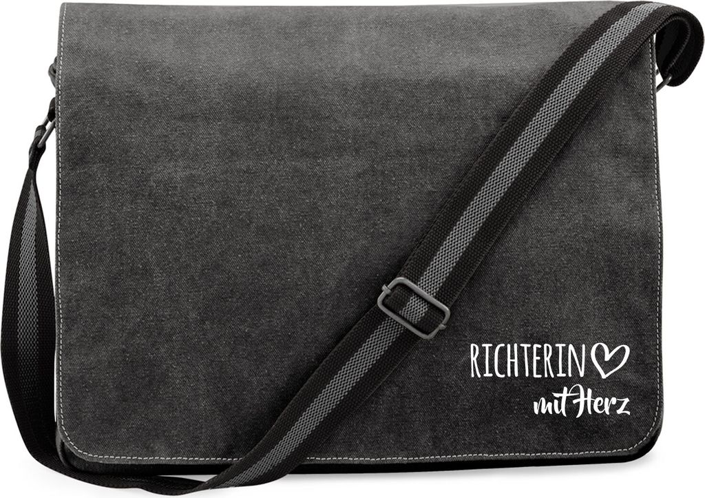 Huuraa Umhängetasche Richterin mit Herz 14 Liter Black Canvas Laptoptasche Geschenkidee