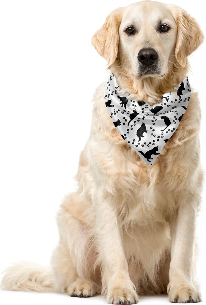 ABAKUHAUS Katze Haustier Bandana, Kätzchen Abdrücke Paws, 55x55 cm, Schwarz und weiß