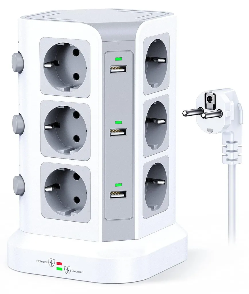 Bloc Multiprise parafoudre 12 sorties et USB avec câble de 2m pour Bureau