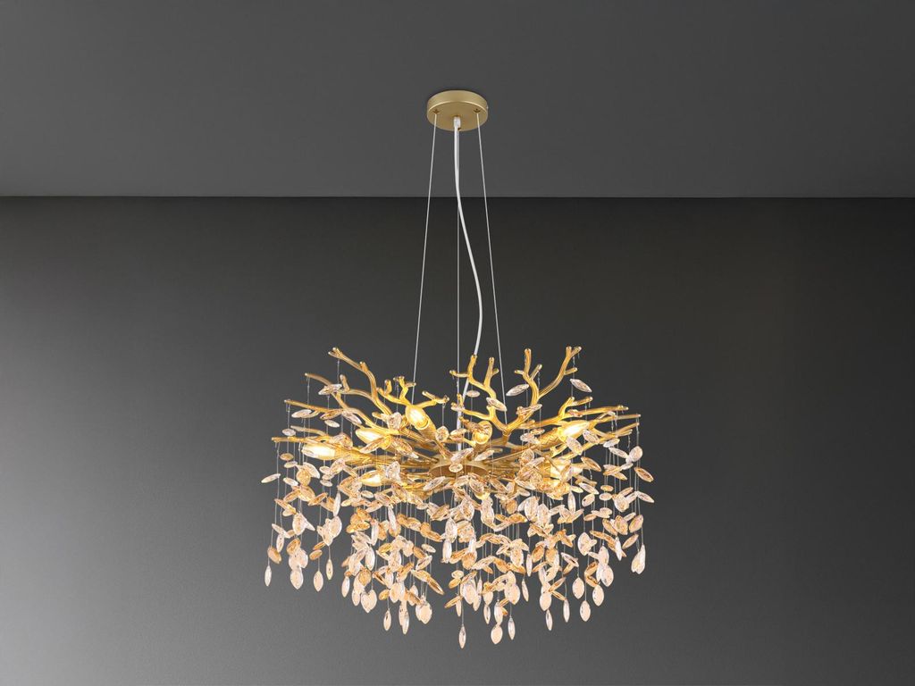 LED Kronleuchter Gold mit Kristall 2-farbig, Esszimmerlampe für Esstisch Ø 80cm