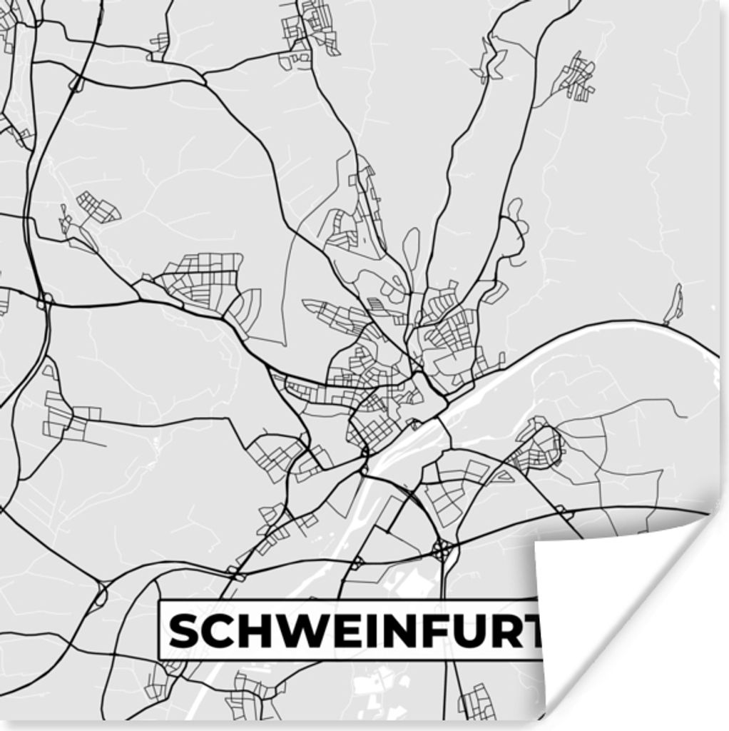 MuchoWow Poster Stadtplan - Schweinfurt - Deutschland - Karte 75x75 cm - Wand Dekoration
