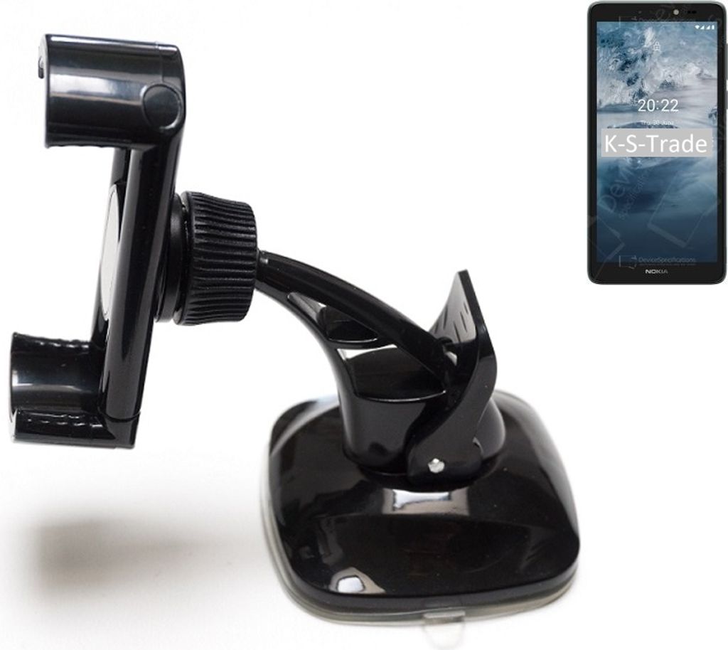 K-S-Trade kompakte Handy-Halterung Windschutzscheibe kompatibel mit Nokia C2 2nd Edition Armaturenbrett schwarz Autohalterung KFZ Halter