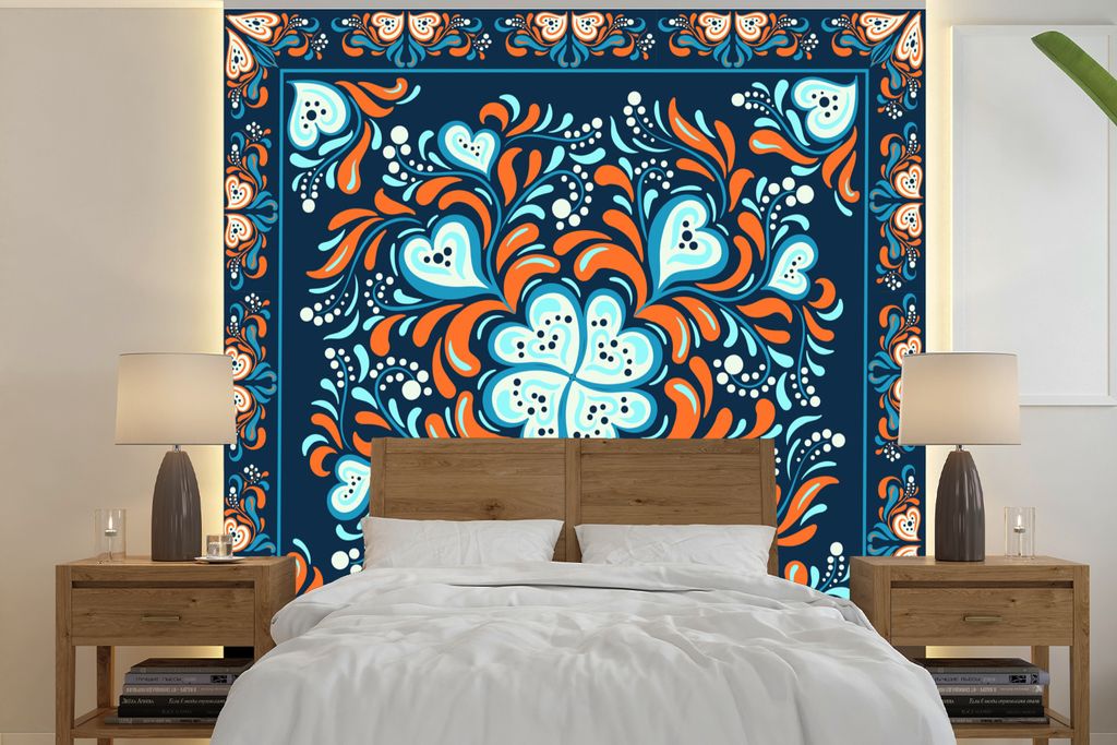 MuchoWow Fototapete für Wohnzimmer oder Schlafzimmer Wandtapete Vinyl Motivtapete Vierblättriges Kleeblatt - Herz - Rahmen - Muster - 220x220 c...