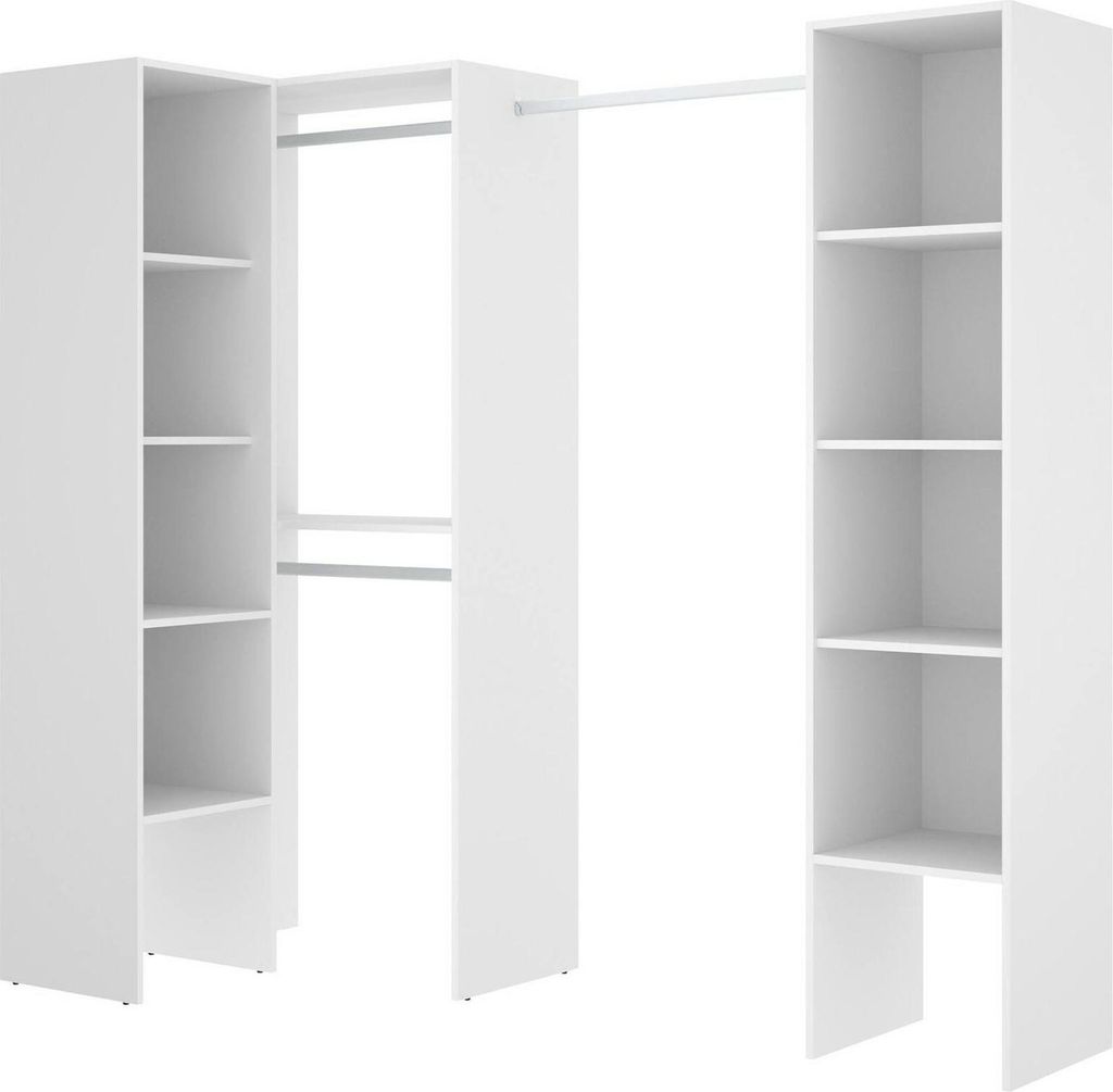 Kleiderschrank Dluvumb, Struktur für begehbaren Eckschrank, offene Eckgarderobe, 226 x 79 x 186 cm, Weiß