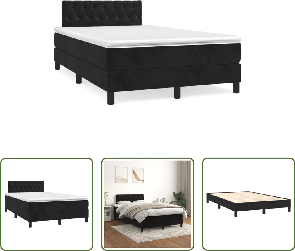The Living Store Boxspringbett mit Matratze Schwarz 120x190 cm Samt