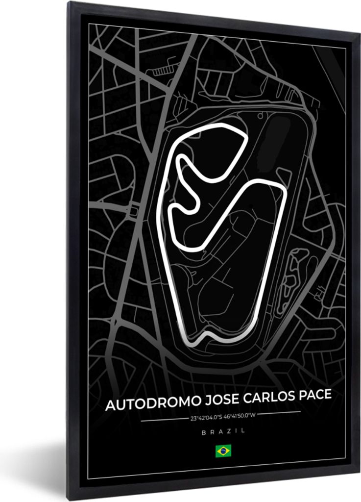 MuchoWow Gerahmtes Poster Rennstrecke - Brasilien - Rundkurs - Formel 1 - Autódromo José Carlos Pace - Schwarz 20x30 cm - Poster mit Schwarzem ...