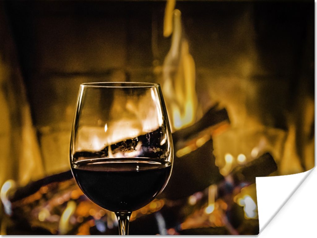 MuchoWow Poster Leckerer Rotwein für den Holzofen 80x60 cm - Kunst für zu Hause