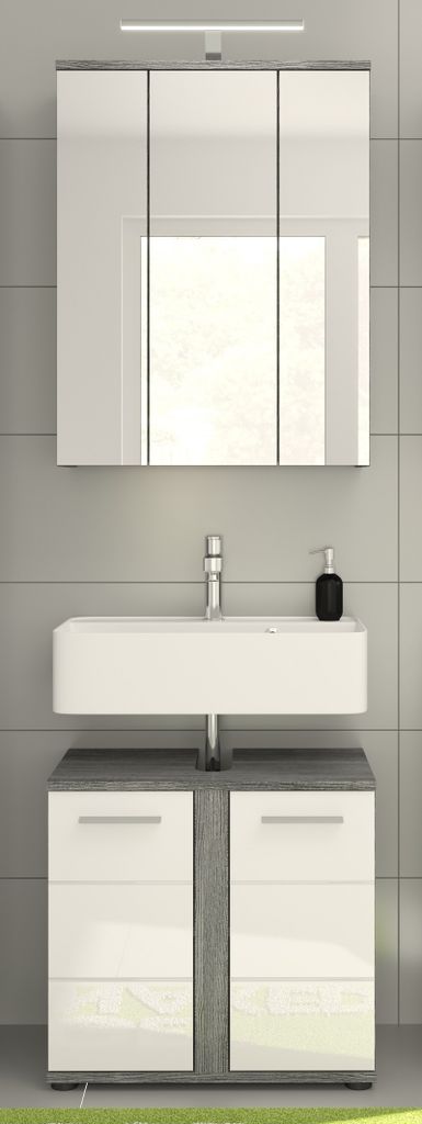 Blake Badmöbelset B9 Inkl. Beleuchtung Weiß hochglanz, grau.