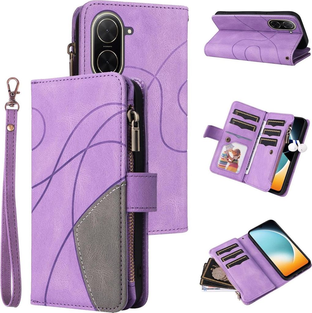 Für Xiaomi Redmi A5 4G / Poco C71 Dual Color Kunstleder Zipper Wallet Hülle Lila