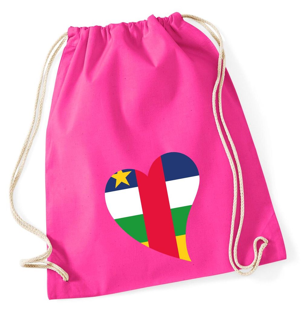 Huuraa Turnbeutel Zentralafrikanische Republik Flagge Herz 12 Liter Fuchsia Baumwolle Rucksack Geschenkidee