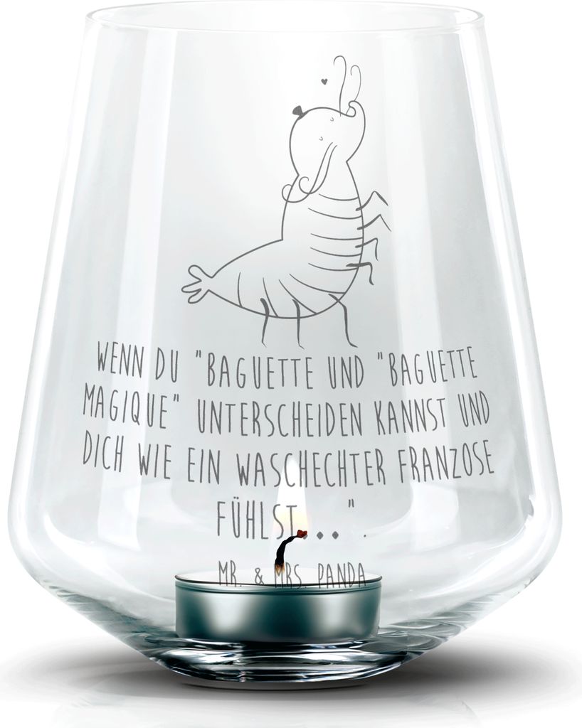 Mr. & Mrs. Panda Glas Windlicht Garnele Franzose - Transparent - Geschenk, Kerzenglas, Meer, kerzenhalter, Krabbe, Stumpenkerzenhalter, Französisc...