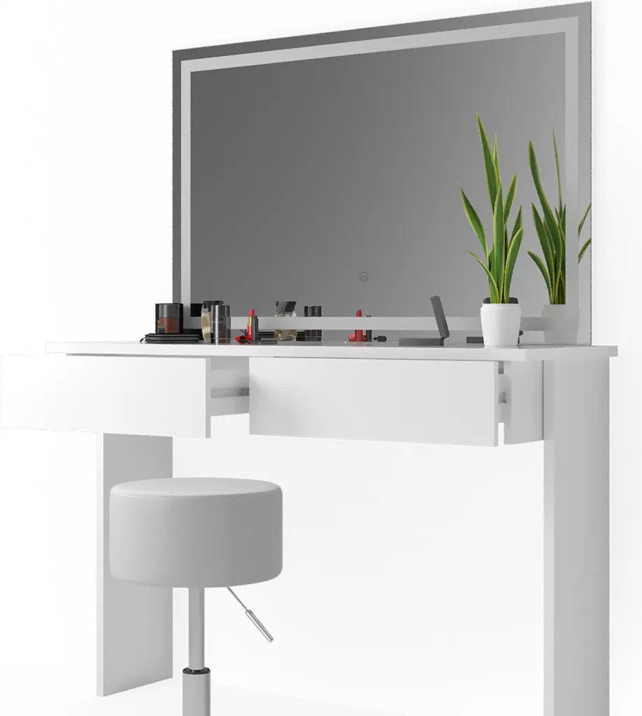 Coiffeuse avec Miroir Éclairant et Siège pour Coin Beauté