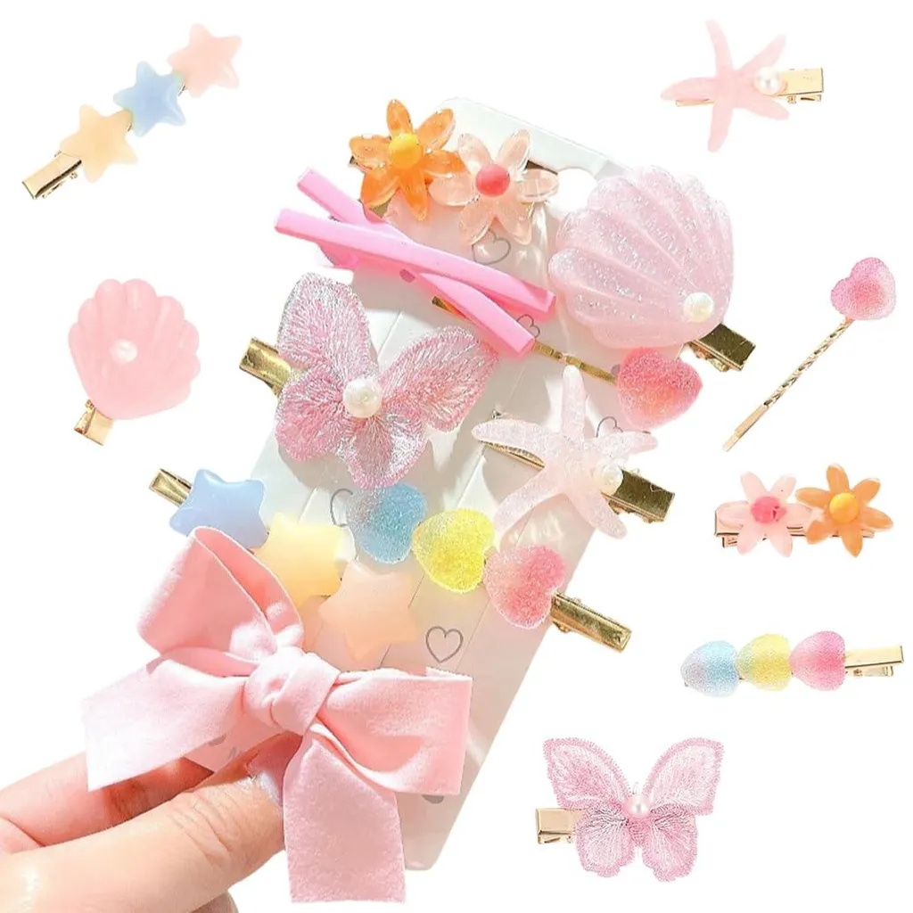 Cadeau anniversaire fille : lot 9 barrettes cheveux fêtes et école