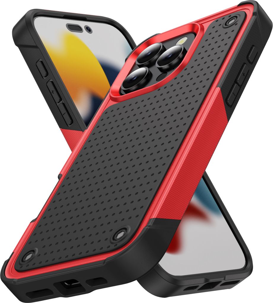 Für iPhone 16 Pro Max Hülle Militärqualität Stoßfest Hybrid 2 in 1 Hart PC Weich TPU Handyhülle Rot Schwarz