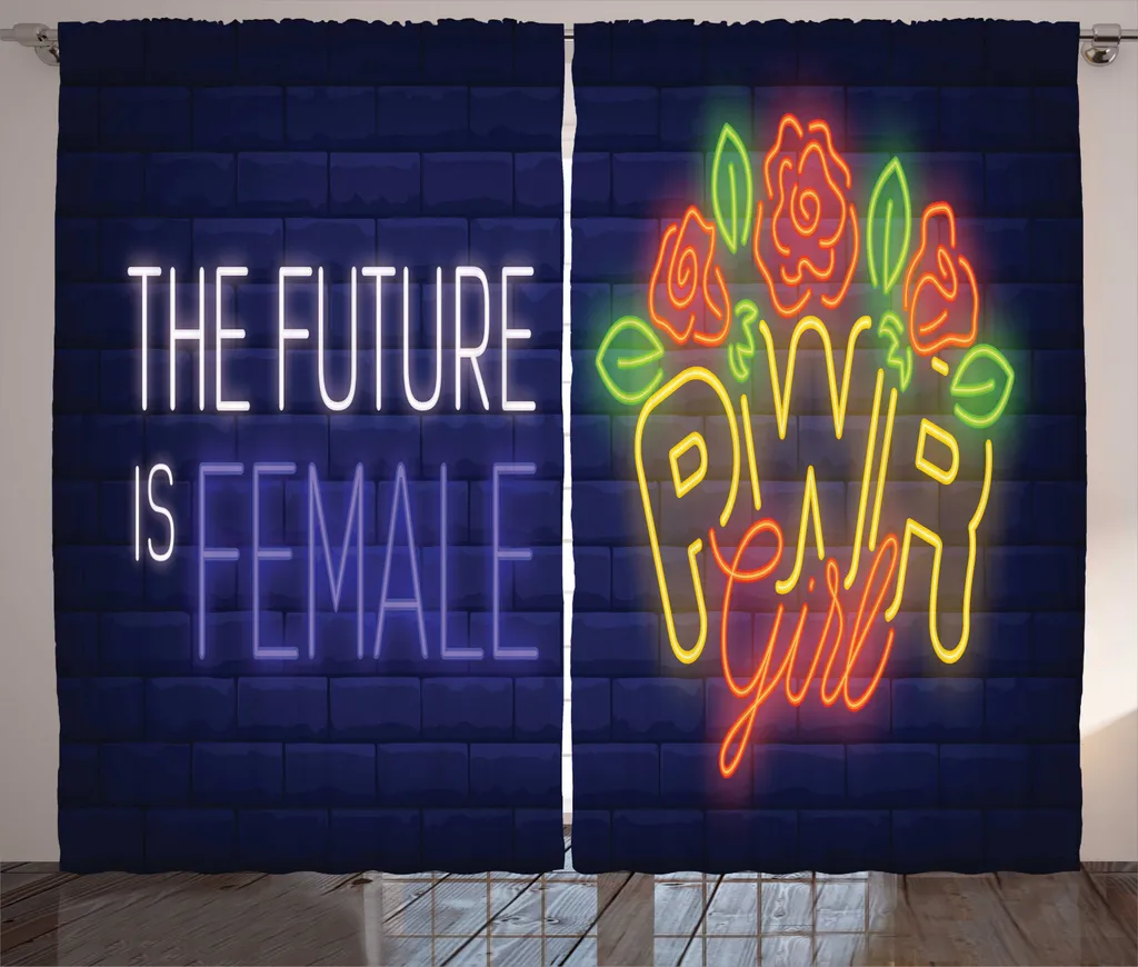 ABAKUHAUS Tenda rustica con slogan per ragazze, Il futuro è femminile, Tenda con passanti e ganci per camera da letto, 280 x 245 cm, multicolore