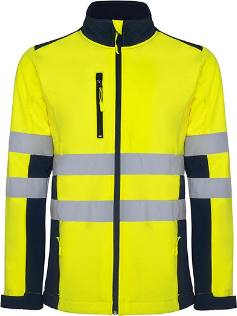 Roly Workwear HV9303 | Antares Hi-Viz Softshell Jacke mit Reflektionsstreifen - Farbe: Navy Blue 55/Fluor Yellow 221 - Größe: XXL