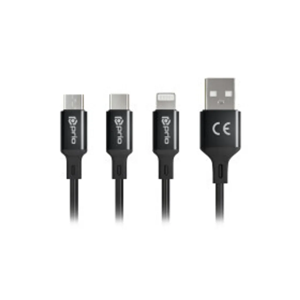 Multi Cavo Prio 3 in 1 Nero - Ricarica Rapida 3A per iPhone e Android