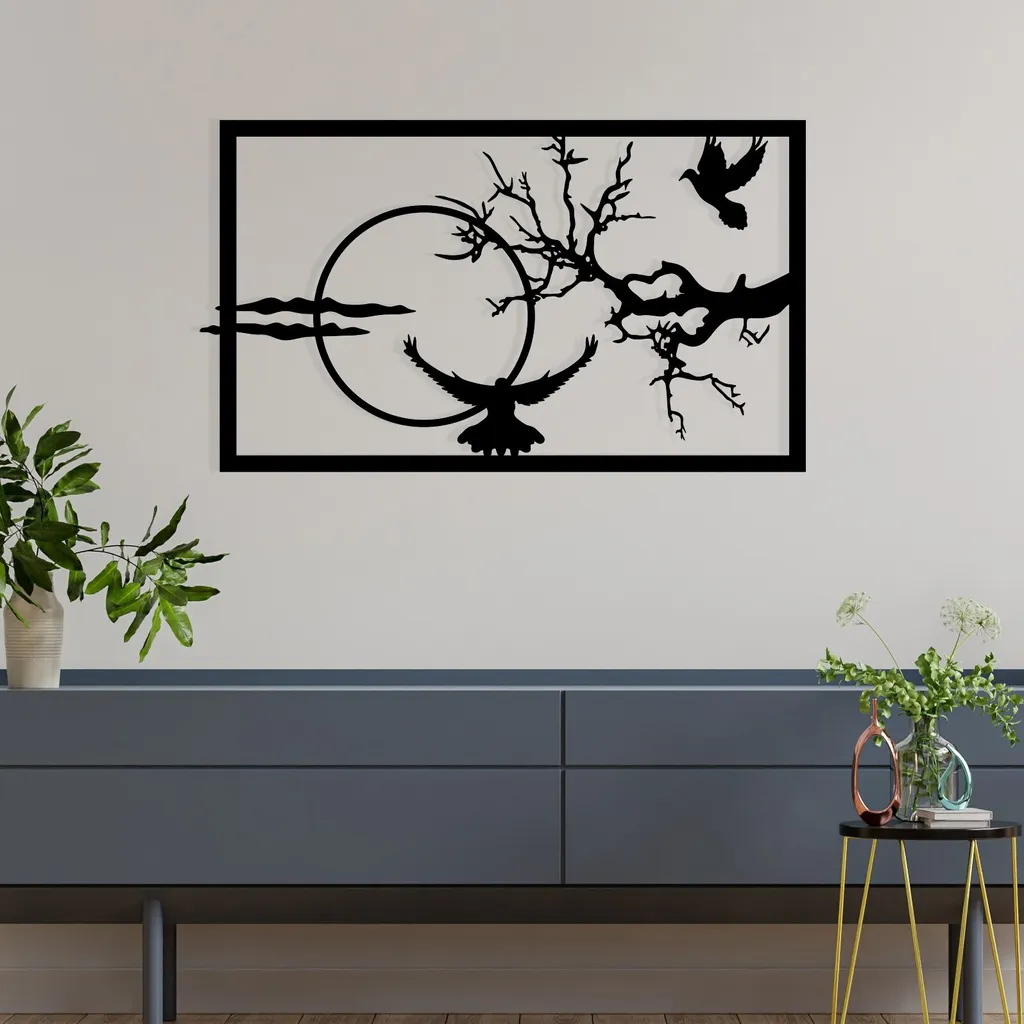 Déco Murale Salon en Métal Verde Noir 65 cm - Idée Cadeau Maison Chic