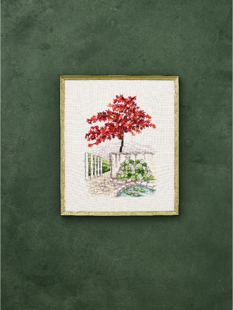 Kit broderie Permin Érable japonais II sur toile de lin 36 x 43 cm