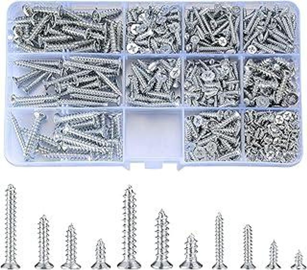 537 Stk M3 M4 M5 Selbstschneidende Schrauben Sortiment, verzinktes Kreuz Flachkopf Senkschrauben Set, Holz Maschinen Befestigungs Schrauben für He...