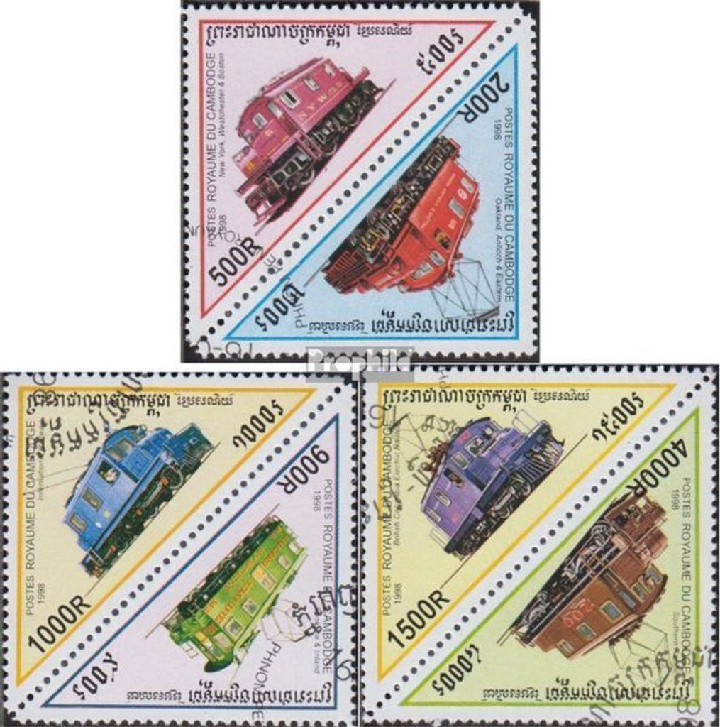 Briefmarken Kambodscha 1998 Mi 1807-1812 Paare (kompl.Ausg.) gestempelt Elektrolokomotiven