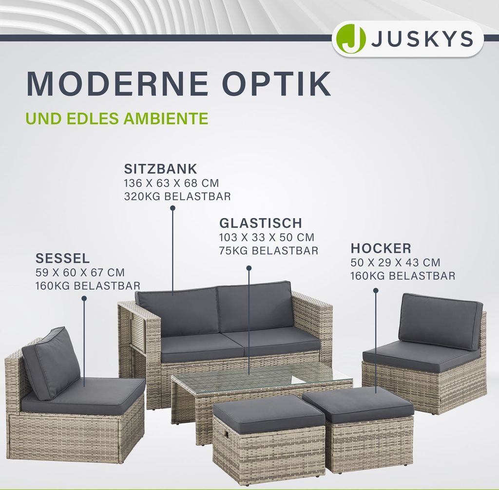 Juskys Polyrattan Gartenmöbel Set Salou - Lounge für 6 Produktbild 8