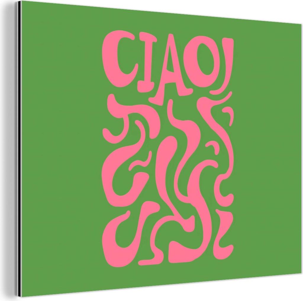 MuchoWow Wanddekoration Metall Metallbild Wandkunst 40x30 cm Abstrakt - Rosa - Ciao - Formen MuchoWow Aluminium Gemälde - Dekoration Wohnzimmer