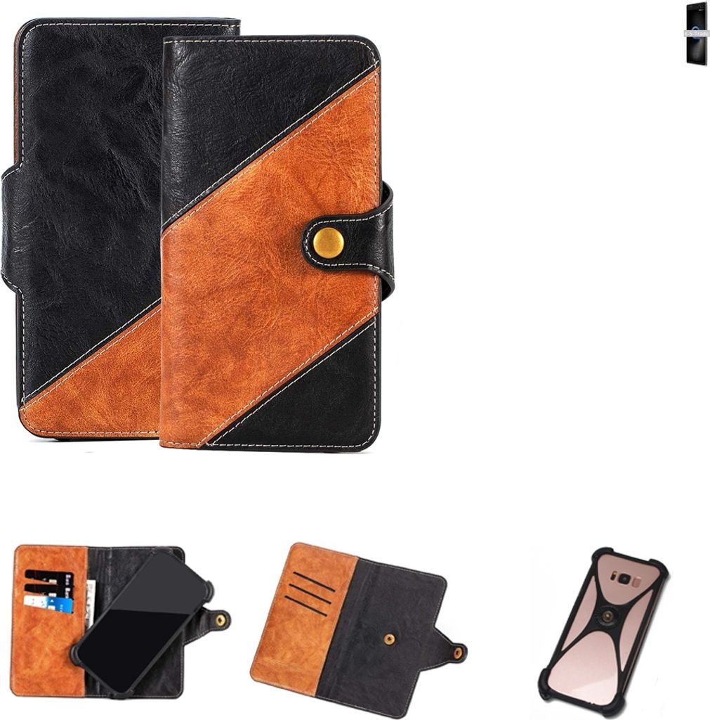 K-S-Trade Handyhülle Schutzhülle Bookstyle Case Wallet-Case kompatibel mit Alcatel 5 Handy Cover Bumper Klapphülle schwarz hellbraun 1x