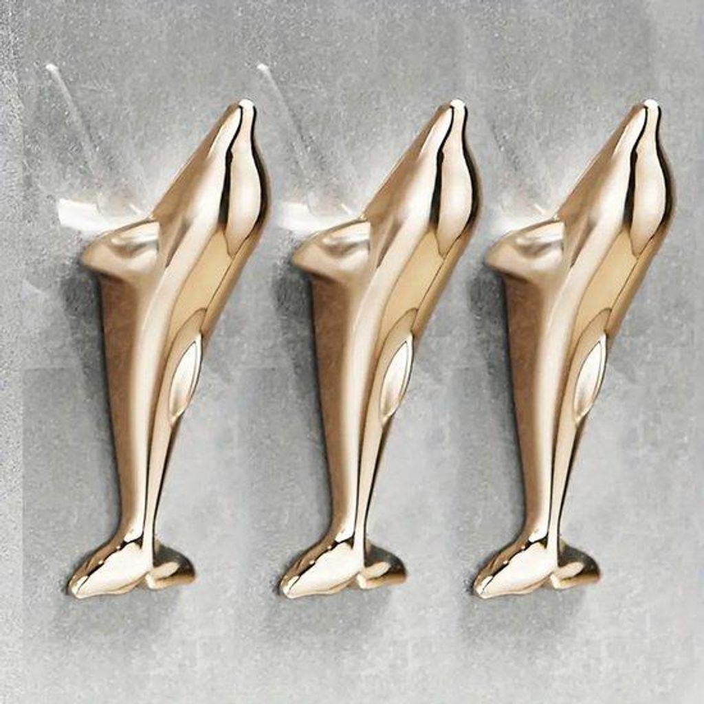 Drei goldene Delfin-Haken, Ecke-Haken für die Eingangshalle, kreative Schloss-Haken ohne Bohren, einfache Badkammer-Haken für die Wand