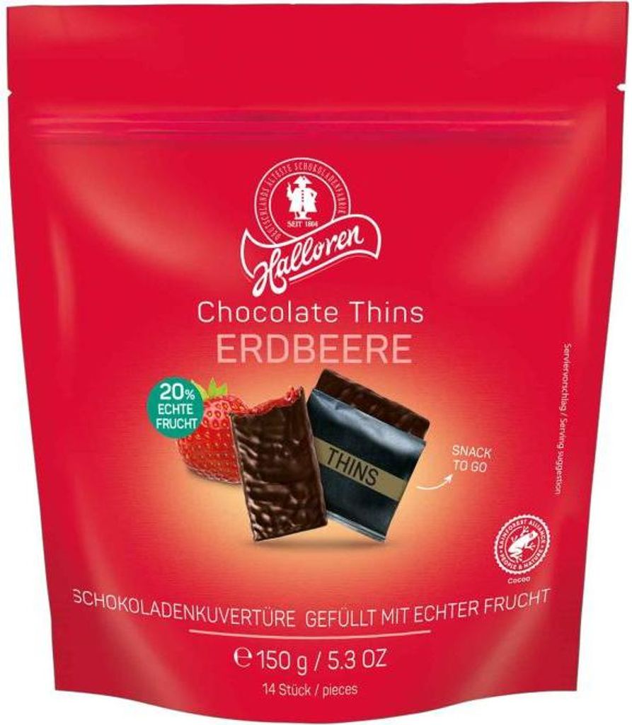 Halloren Chocolate Thins Strawberry mit Erdbeerzubereitung Produktbild 