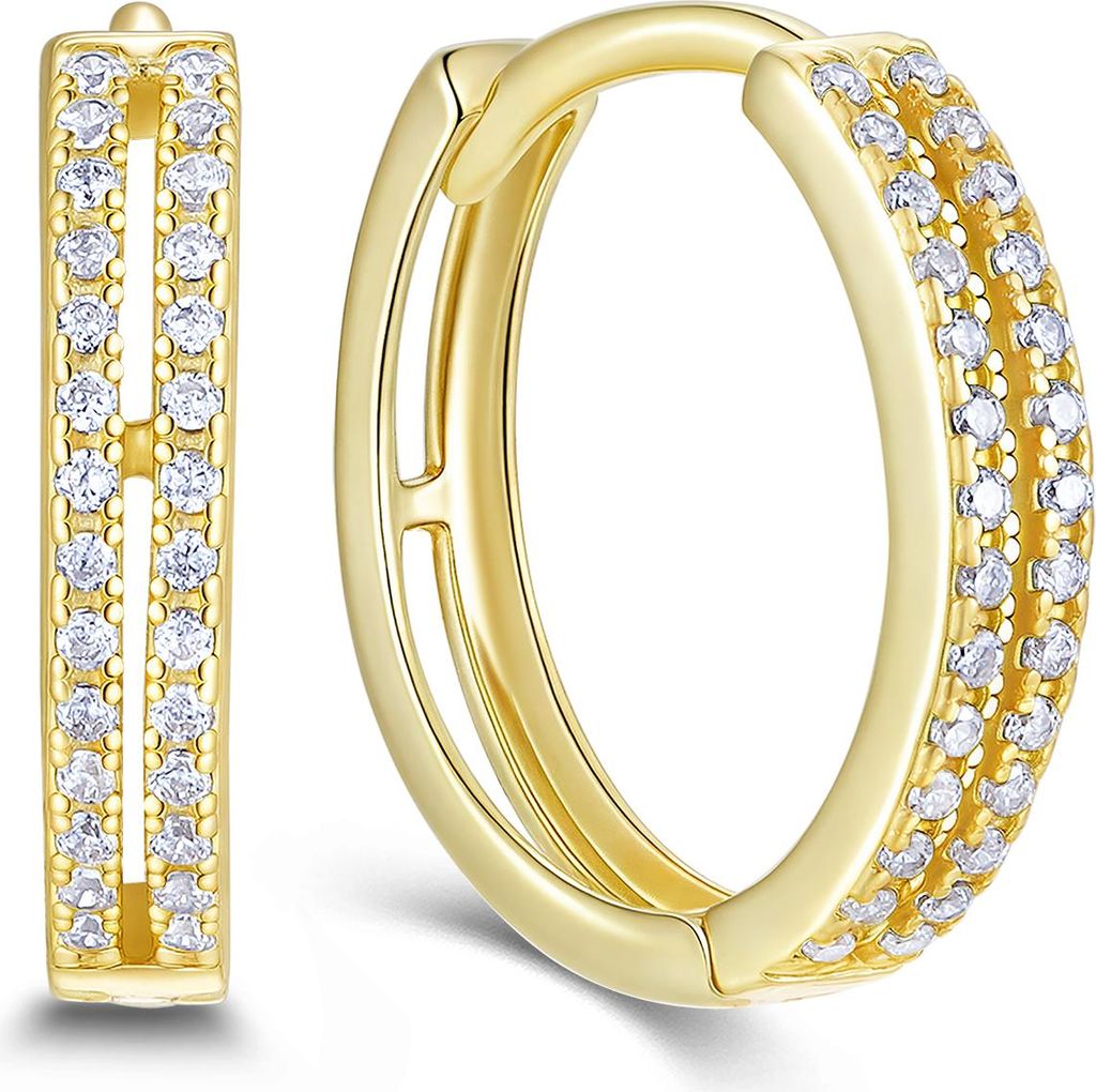 9NB-1734 – New Bling – Silberne Ohrringe, doppelte Reihe, offen – Mit Zirkonia – Goldfarben – 925er Silber