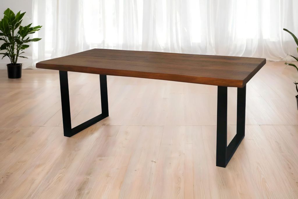 Esstisch Cali | 180 x 90 cm | Mangoholz | Farbe: Honig | U-Gestell Metall Schwarz | Massivholz mit Baumkante | pflegeleichter Baumkantentisch/Esszi...