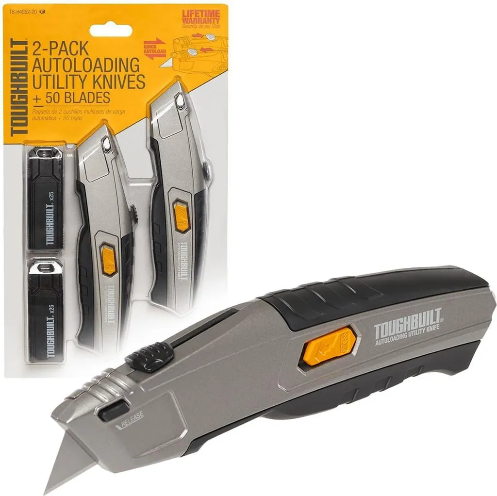 Cutter Auto-chargeur Toughbuilt avec 50 Lames de Rechange - Lot de 2