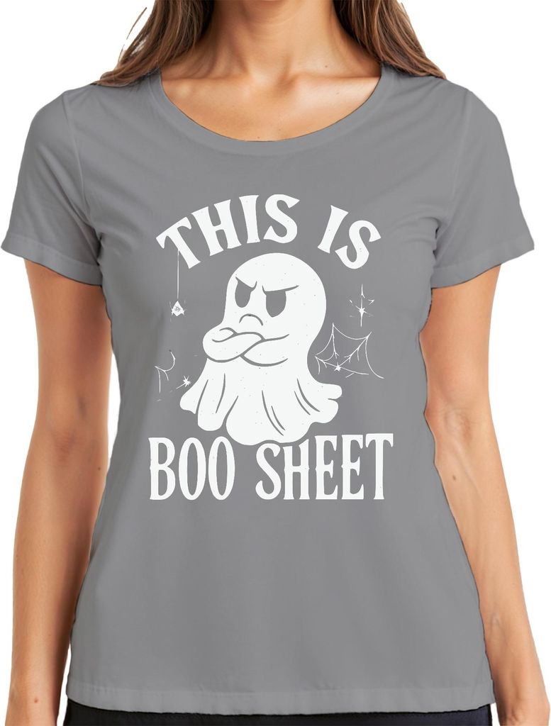 Lustiger Halloween Geist This is Boo Sheet Wortspiel Grusel Frech Damen T-Shirt, Grau, XXL