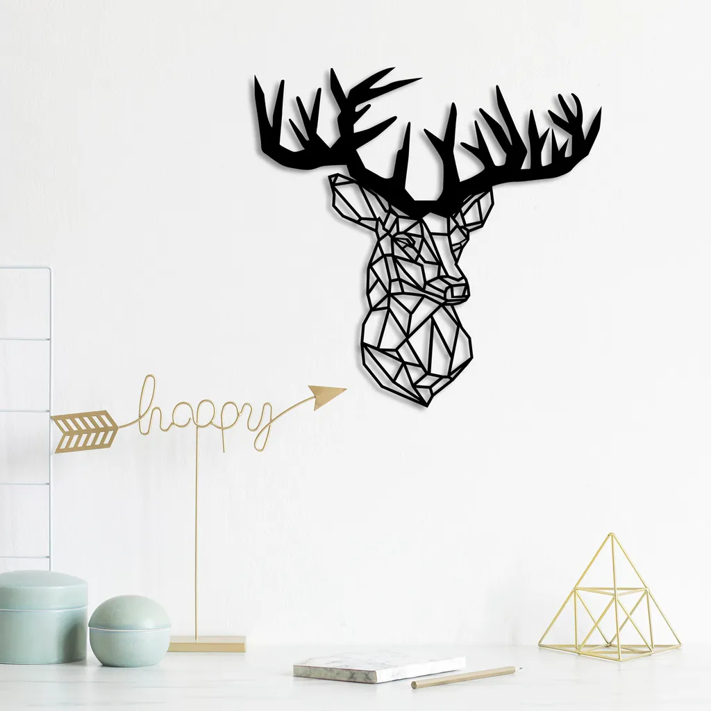 Wallity Deer3 TNL1576 Décoration Murale Cerf en Métal Noir 50x49 cm