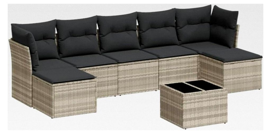 Garten-Sofagarnitur mit Kissen 8-teilig, Gartenmöbel, Sitzgruppe, Lounge-Sofa für die Terrasse, Hellgrau Poly Rattan