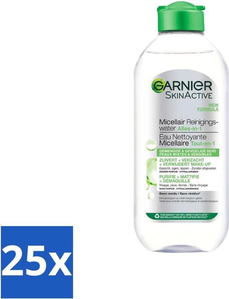 Garnier - SkinActive - Mizellen-Reinigungswasser - Fettige Haut - Beruhigend & Reinigend - 400 ml - Vorteilspack - 25 Stücke