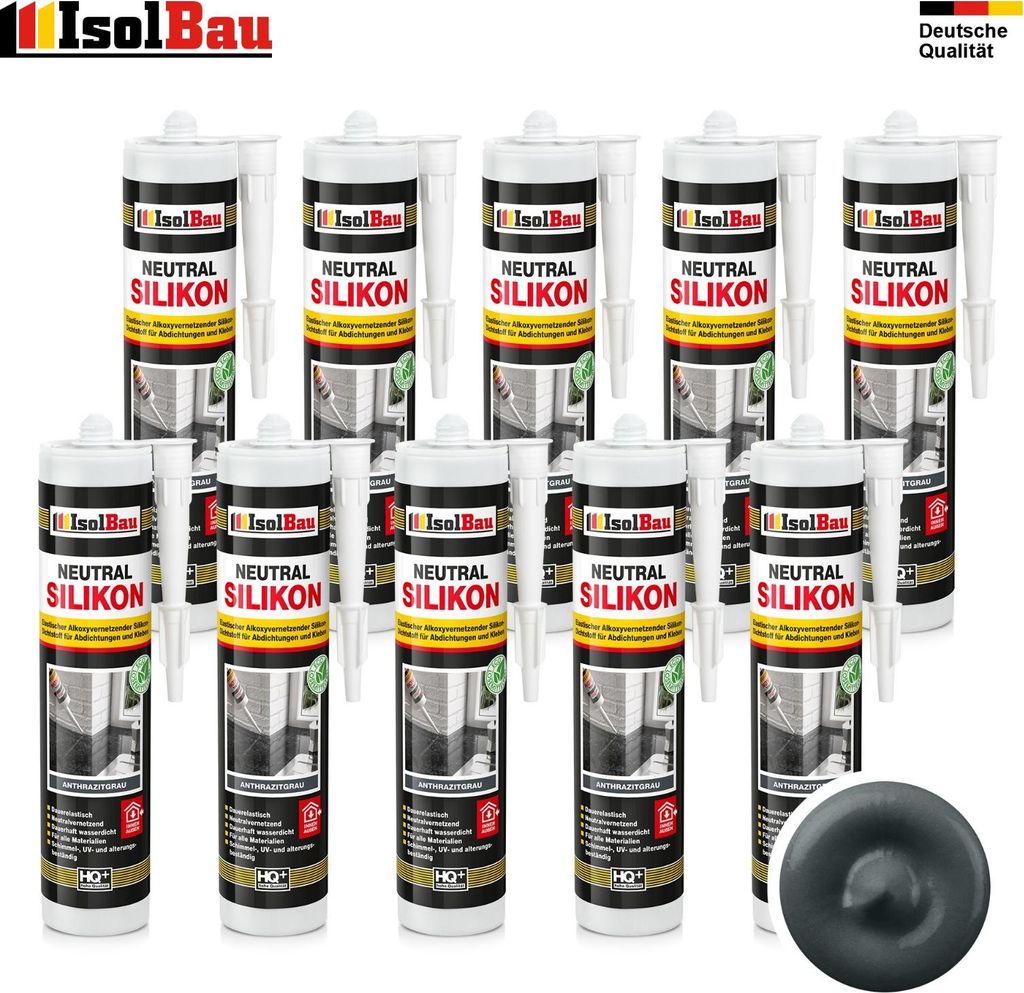 Isolbau Neutralsilikon Anthrazitgrau 10 x 300 ml Dichtstoff Naturstein Fugen wasserdicht