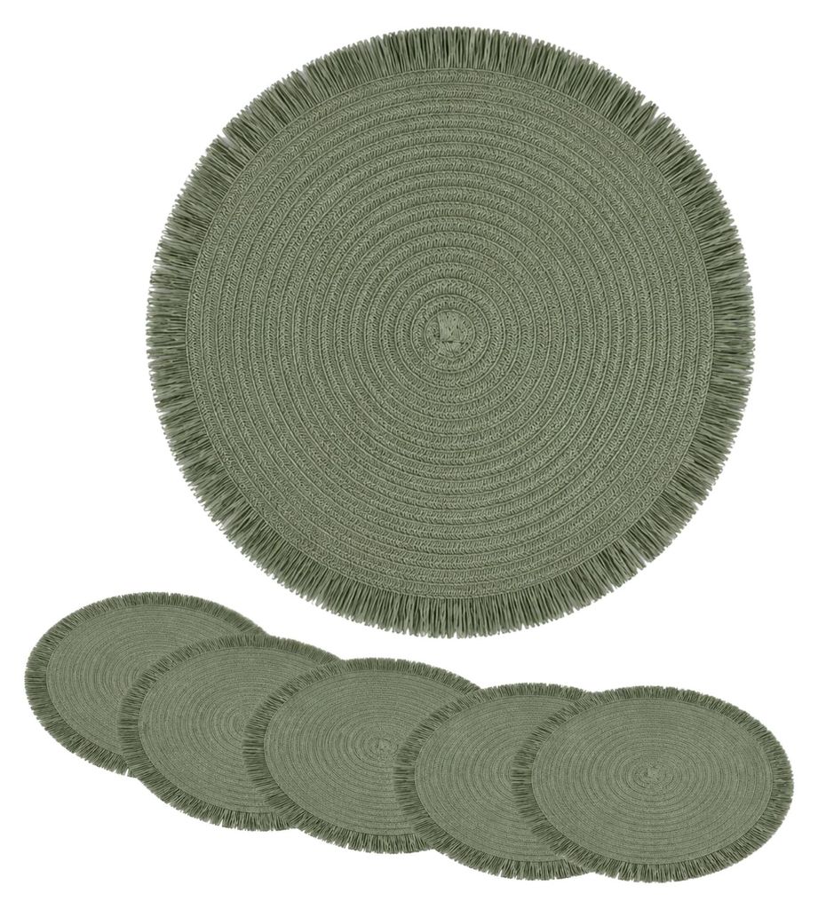 Platzset Boho Rund, Tischset Platzmatte Bast Esstisch, Geflochtene Dekorationsunterlage Tischdeko Seegras, 36cm Grün