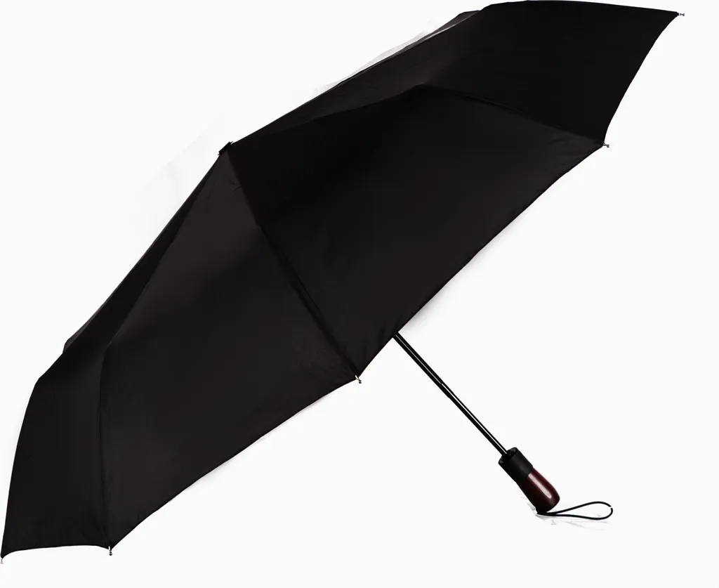 Ombrello automatico Biggdesign con manico in legno pregiato, antivento e idrorepellente, leggero, protezione UV, perfetto per l'uso quotidiano e i viaggi, nero
