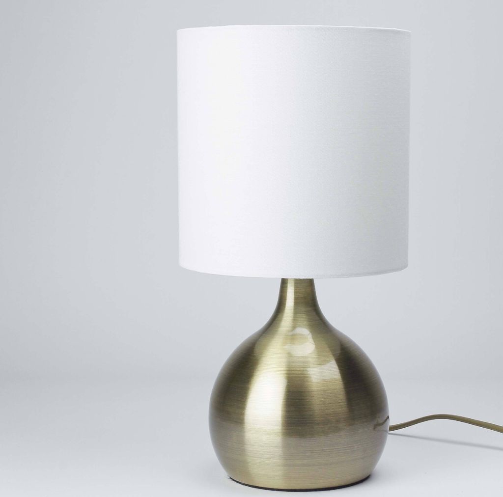 Nachttischleuchte Modern "Touch Lamps" Messing antik Weiß Stoff Metall Tischlampe Schlafzimmer