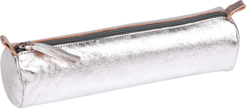 Clairefontaine 4x Schlampermäppchen Leder Cuirisé rund Ø5,5x22cm Silber 8688C