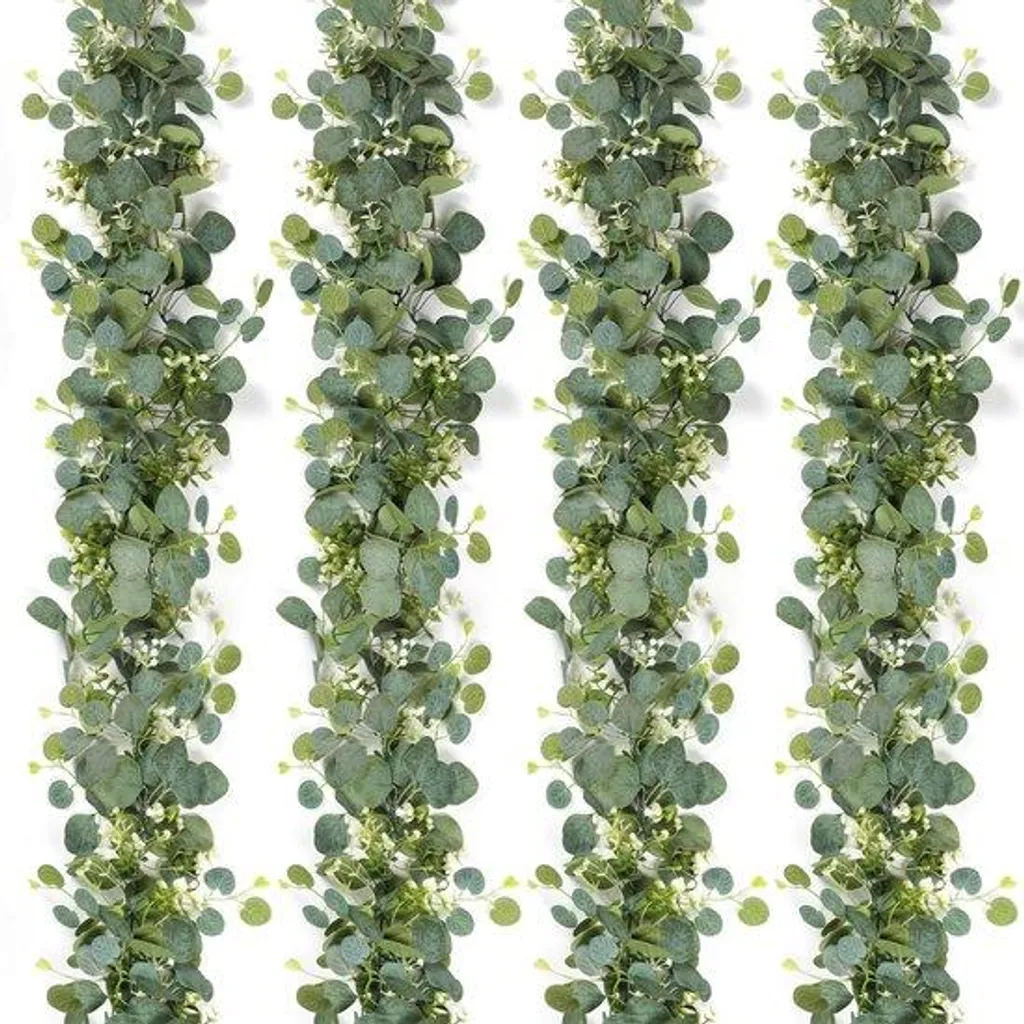 Lot de 4 feuilles d'eucalyptus artificielles avec fleurs blanches 180cm