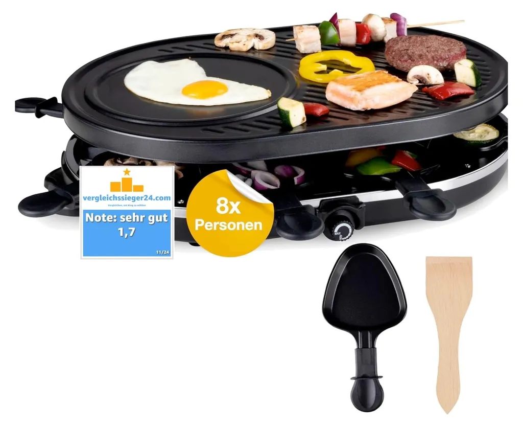 Griglia da Tavolo per 8 Persone | Raclette Ovale e Crepes Party