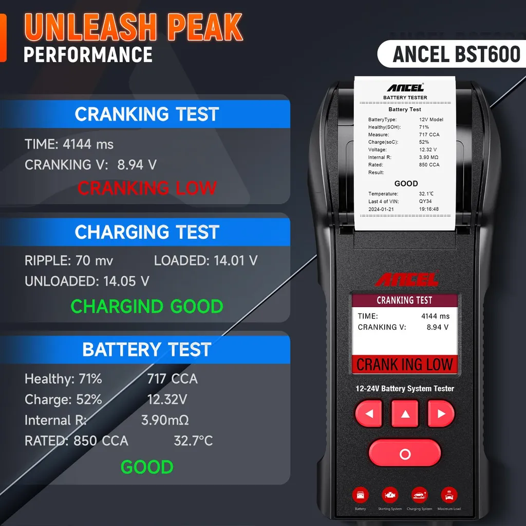 Testeur de batterie professionnel BST600 avec impression de rapport
