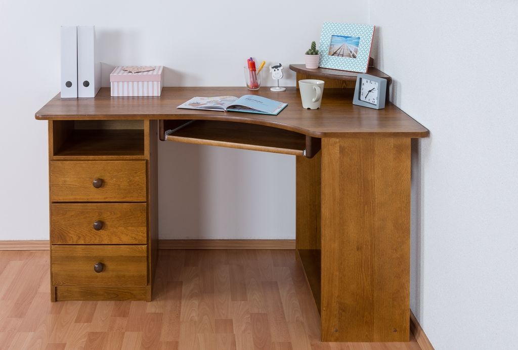 Schreibtisch Kiefer massiv Vollholz Eichefarben Rustikal Junco 185 - Abmessungen: 74 x 138 x 83 cm (H x B x T)