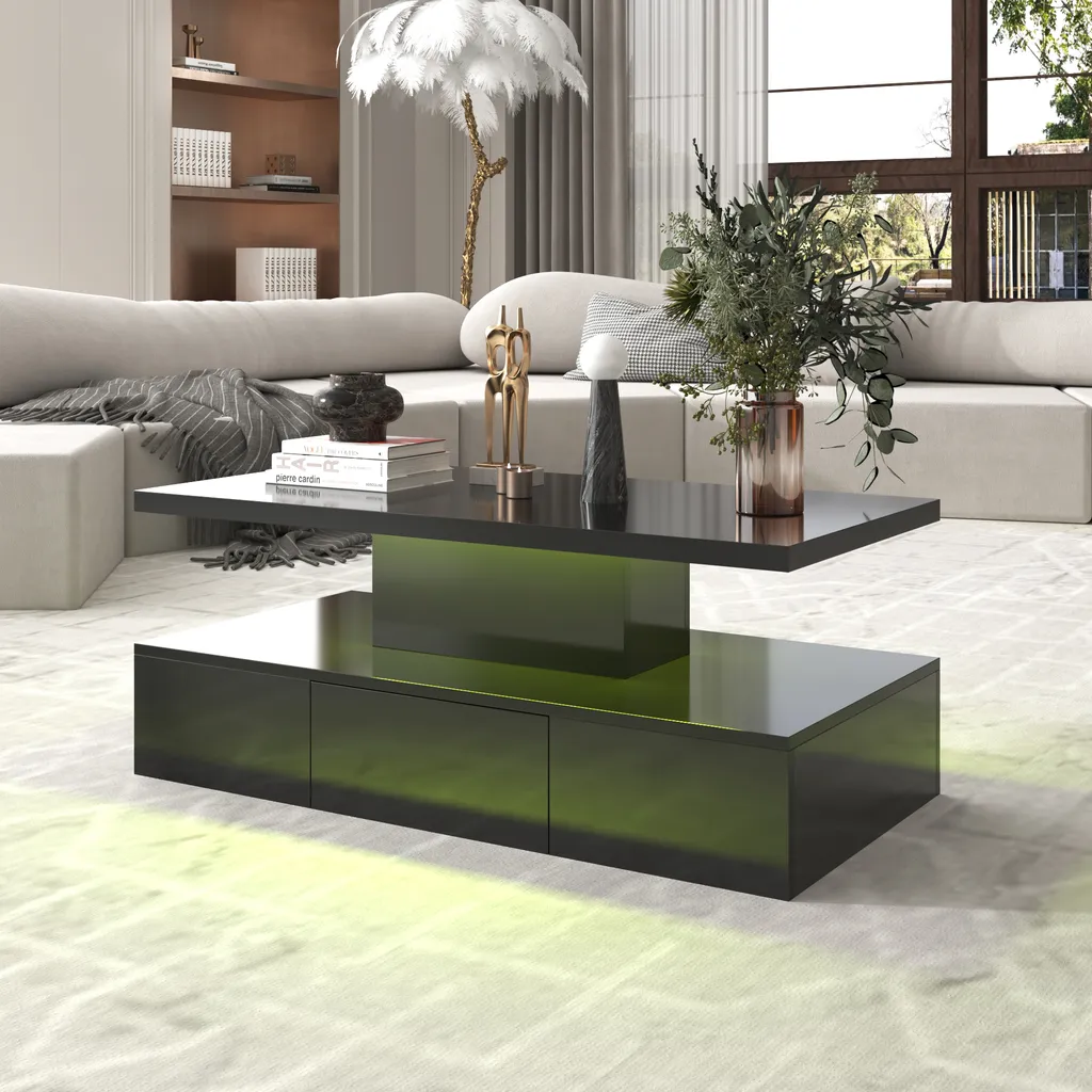 Table Basse Finition Brillante avec Éclairage LED Intégré okwish