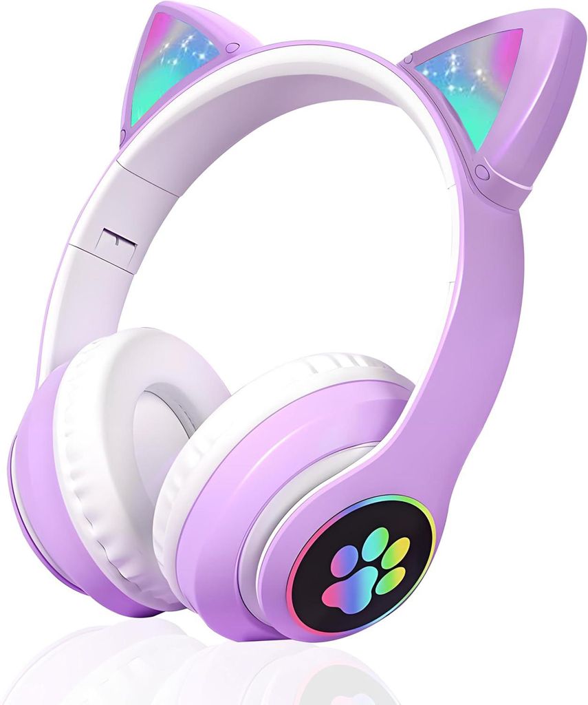 Bluetooth Kopfhörer, Kabellose Kopfhörer, Katze Kinderkopfhörer, Faltbare Stereo Kopfhörer, LED RGB Licht, mit Mikrofon