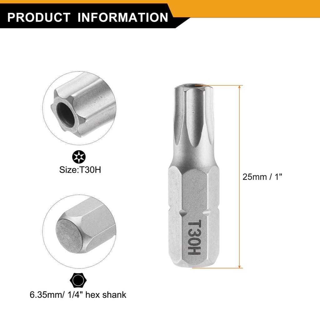 2 Stš¹ck T30H Schraubendreher Torx Bit Set 1/4 Zoll Sechskantschaft 25mm/1 Zoll L?nge Magnetisch Stern 6 Punkt Kopf Sechskant Bits S2 Stahl Bitsa...